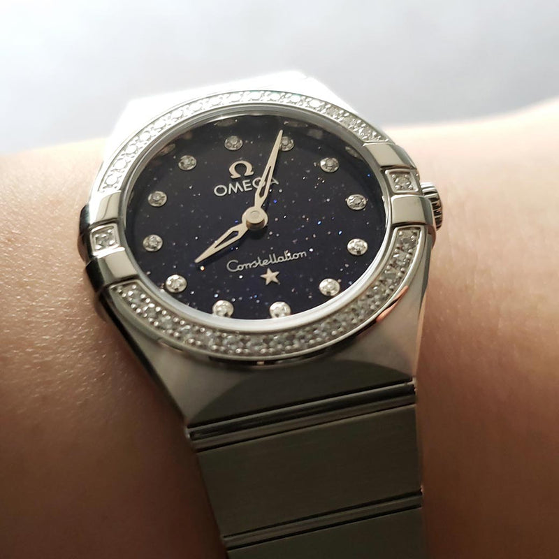 Shop Omega Constellation Manhattan Quartz Diamonds Blue Dial Silver Steel Strap Watch for Women - 131.15.25.60.53.001 in USA