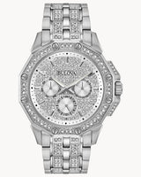 Bulova Crystal Collection Pave Silver Dial with Crystals Silver Steel Strap Watch for Men - 96C134 Buy Now By Bulova