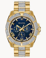 Shop Bulova Crystal Collection Blue Dial Gold Steel Strap Watch for Men - 98C128 in USA