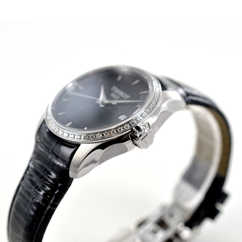 Tissot T Trend Couturier Diamonds Black Dial Black Leather Strap Watch for Women - T035.210.66.051.00 Buy Now By Tissot