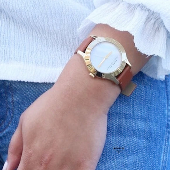 Shop Marc Jacobs Blade White Dial Brown Leather Strap Watch for Women - MBM1218 in USA