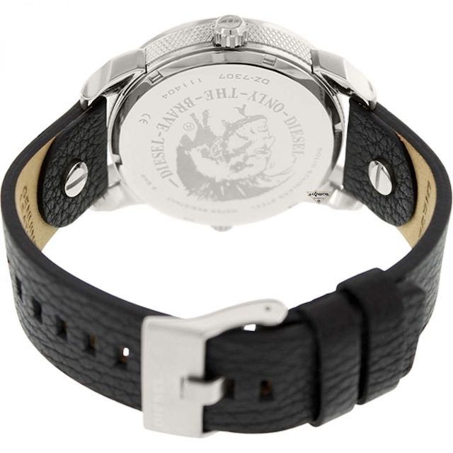 Diesel Mini Daddy Black Silver Dial Black Leather Strap Watch For Men - DZ7307 Buy Now By Diesel