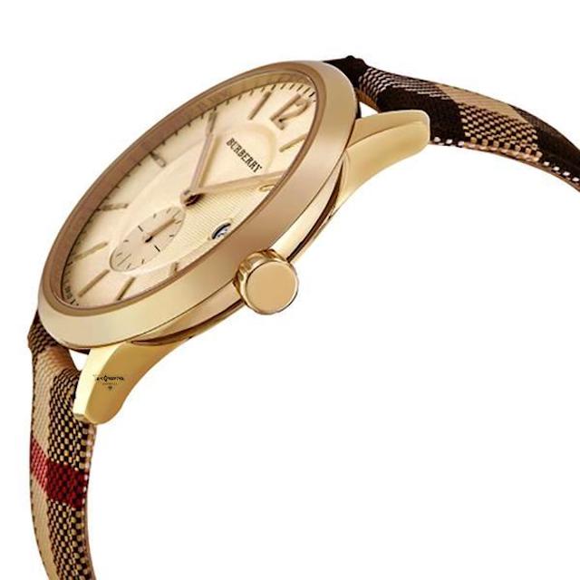 Shop Burberry The Classic Round Gold Dial Brown Leather Strap Unisex Watch - BU10001 in USA