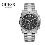 Shop Guess Commander Chronograph Black Dial Silver Steel Strap Watch for Men - GW0056G1 in USA