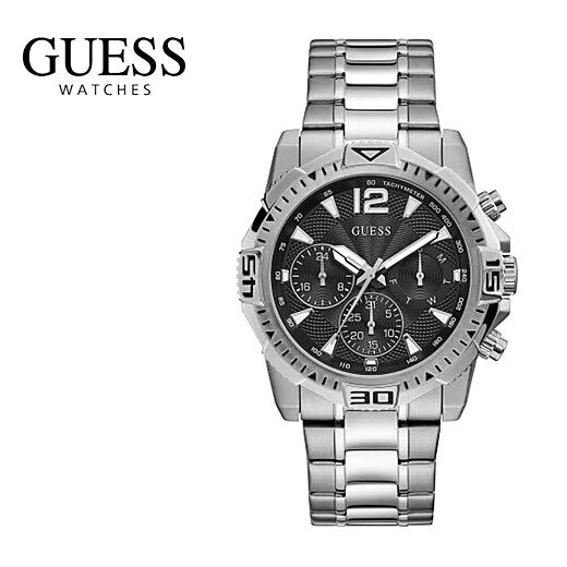 Shop Guess Commander Chronograph Black Dial Silver Steel Strap Watch for Men - GW0056G1 in USA