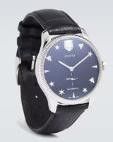 Shop Gucci G Timeless Automatic Blue Dial Black Leather Strap Watch For Men - YA126347 in USA