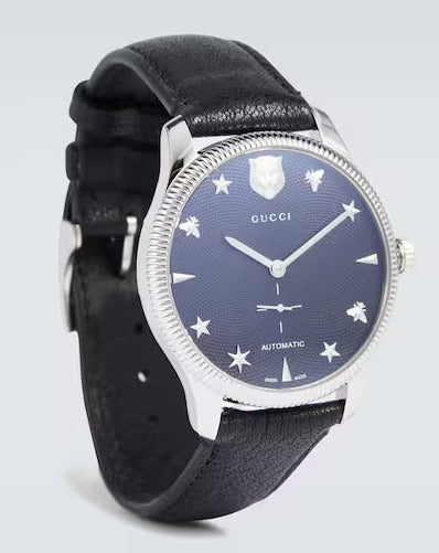 Shop Gucci G Timeless Automatic Blue Dial Black Leather Strap Watch For Men - YA126347 in USA