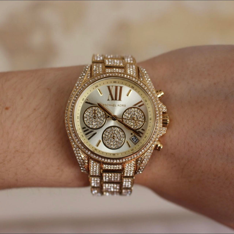 Michael Kors Mini Bradshaw Crystals Gold Dial Gold Steel Strap Watch For Women - MK6494 Buy Now By Michael Kors