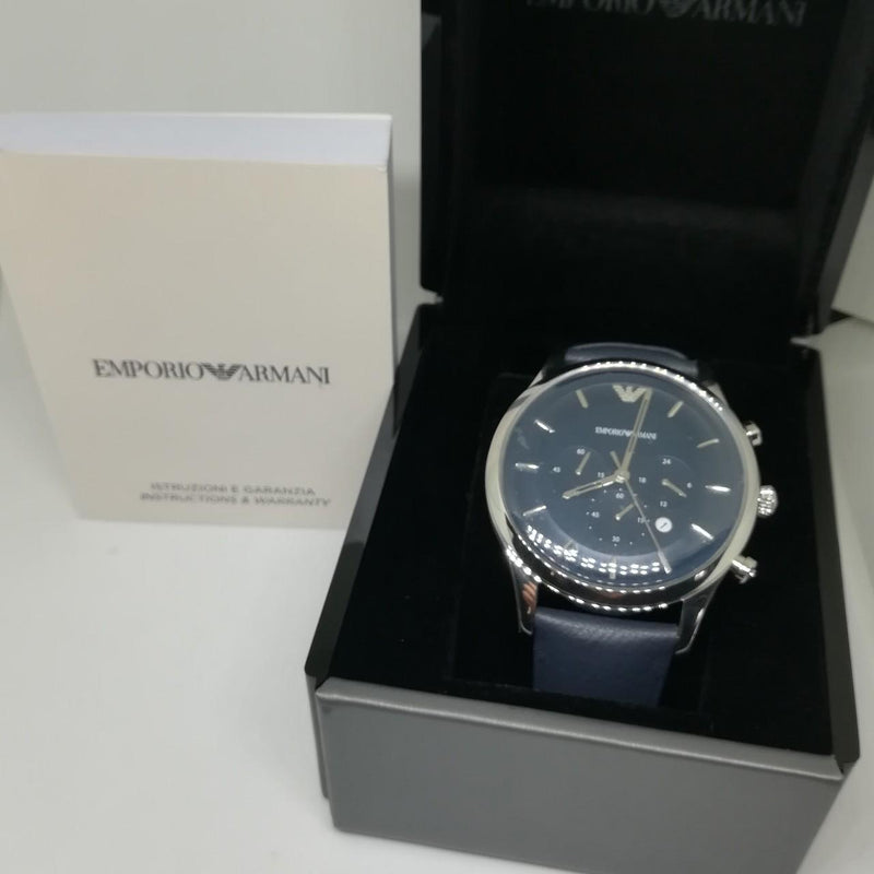 Emporio Armani Lambda Chronograph Blue Dial Blue Leather Strap Watch For Men - AR11018 Buy Now By Emporio Armani