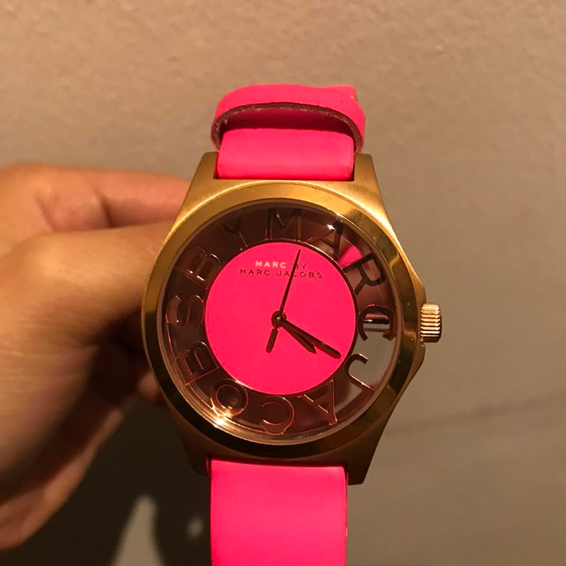 Marc Jacobs Henry Skeleton Pink Dial Pink Leather Strap Watch for Women - MBM1243 Buy Now By Marc Jacobs