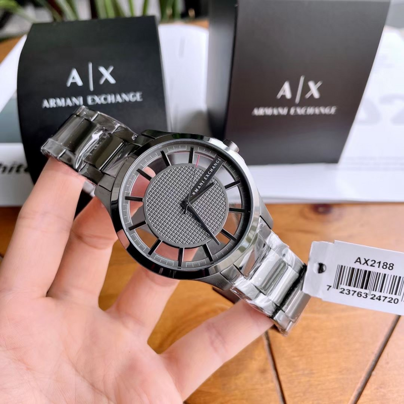 Armani Exchange Hampton Chronograph Grey Dial Grey Steel Strap Watch For Men - AX2188