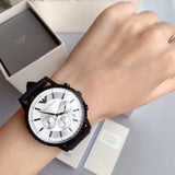 Shop Emporio Armani Chronograph Quartz Silver Dial Black Rubber Strap Watch For Men - AR11048 in USA
