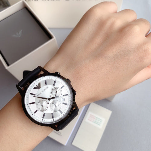 Shop Emporio Armani Chronograph Quartz Silver Dial Black Rubber Strap Watch For Men - AR11048 in USA