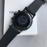Shop Emporio Armani Chronograph Quartz Silver Dial Black Rubber Strap Watch For Men - AR11048 in USA