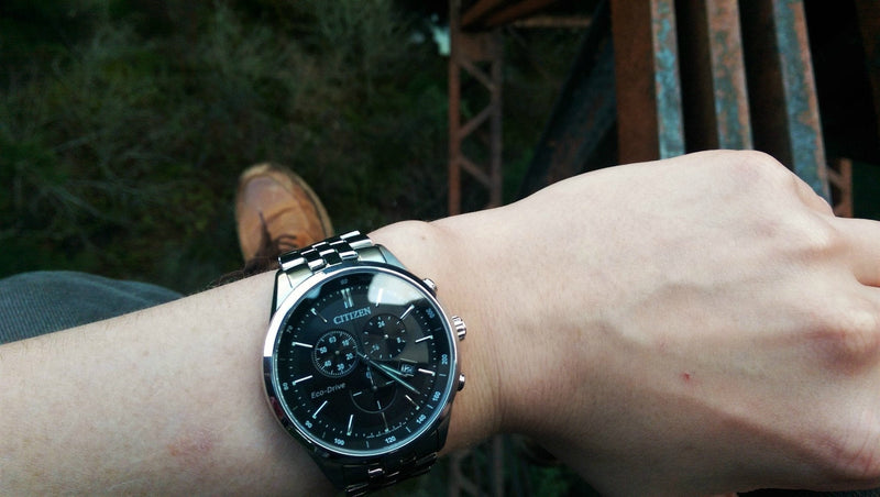 Citizen Eco Drive Chronograph Black Dial Silver Steel Strap Watch For Men - AT2140-55E Buy Now By Citizen