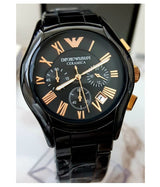 Emporio Armani Valente Ceramica Chronograph Black Dial Black Steel Strap Watch For Men - AR1410 Buy Now By Emporio Armani