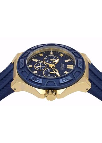 Guess Force Blue & Rose Gold Dial Blue Silicone Strap Watch For Men - W0674G2 Buy Now By Guess