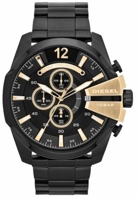 Shop Diesel Mega Chief Chronograph Black Dial Black Steel Strap Watch For Men - DZ4338 in USA