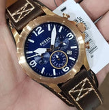 Shop Fossil Nate Chronograph Blue Dial Brown Leather Strap Watch for Men - JR1505 in USA