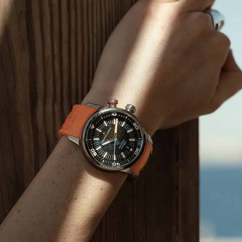 Maurice Lacroix Pontos S Diver Black Dial Orange Rubber Strap Watch For Men - PT6248-SS00L-330-J Buy Now By Maurice Lacroix