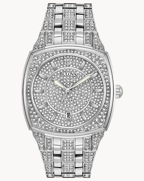 Shop Bulova Phantom Swarovski Crystal Pave Silver Dial Silver Steel Strap Watch for Men - 98B296 in USA