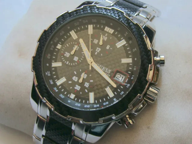 Guess Octane Chronograph Black Dial Two Tone Steel Strap Watch for Men - W1046G1 Buy Now By Guess