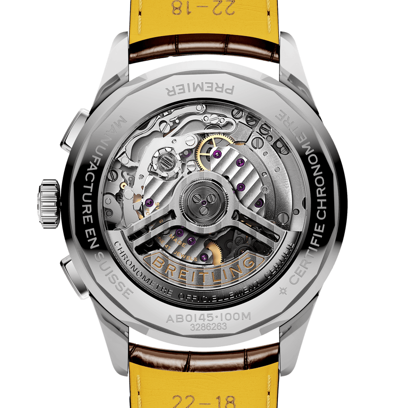 Breitling Premier B01 Chronograph 42 White Dial Brown Leather Strap Watch for Men - AB0145211G1P1