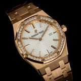 Audemars Piguet Royal Oak Quartz White Dial Rose Gold Steel Strap Watch for Women - 67651OR.ZZ.1261OR.01