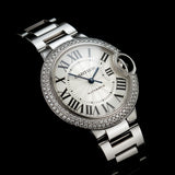 Shop Cartier Ballon Bleu De Cartier Diamonds Silver Dial Silver Steel Strap Watch for Women - WE902035 in USA