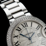 Shop Cartier Ballon Bleu De Cartier Diamonds Silver Dial Silver Steel Strap Watch for Women - WE902035 in USA