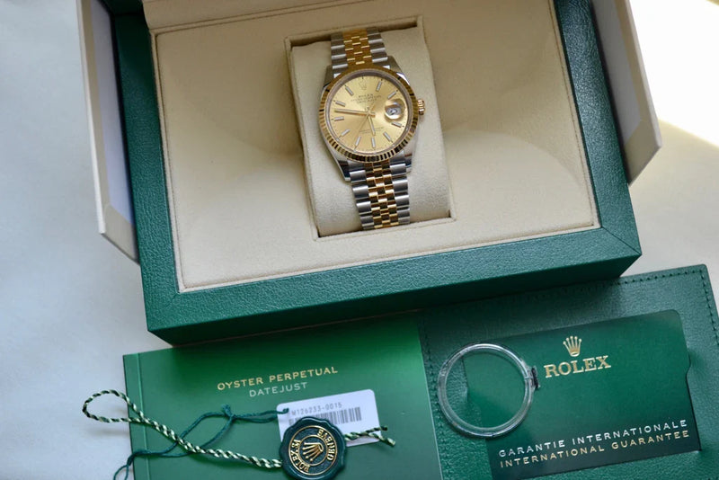 Shop Rolex Datejust 36mm Champagne Dial Two Tone Steel Strap Watch for Men - M126233-0015 in USA
