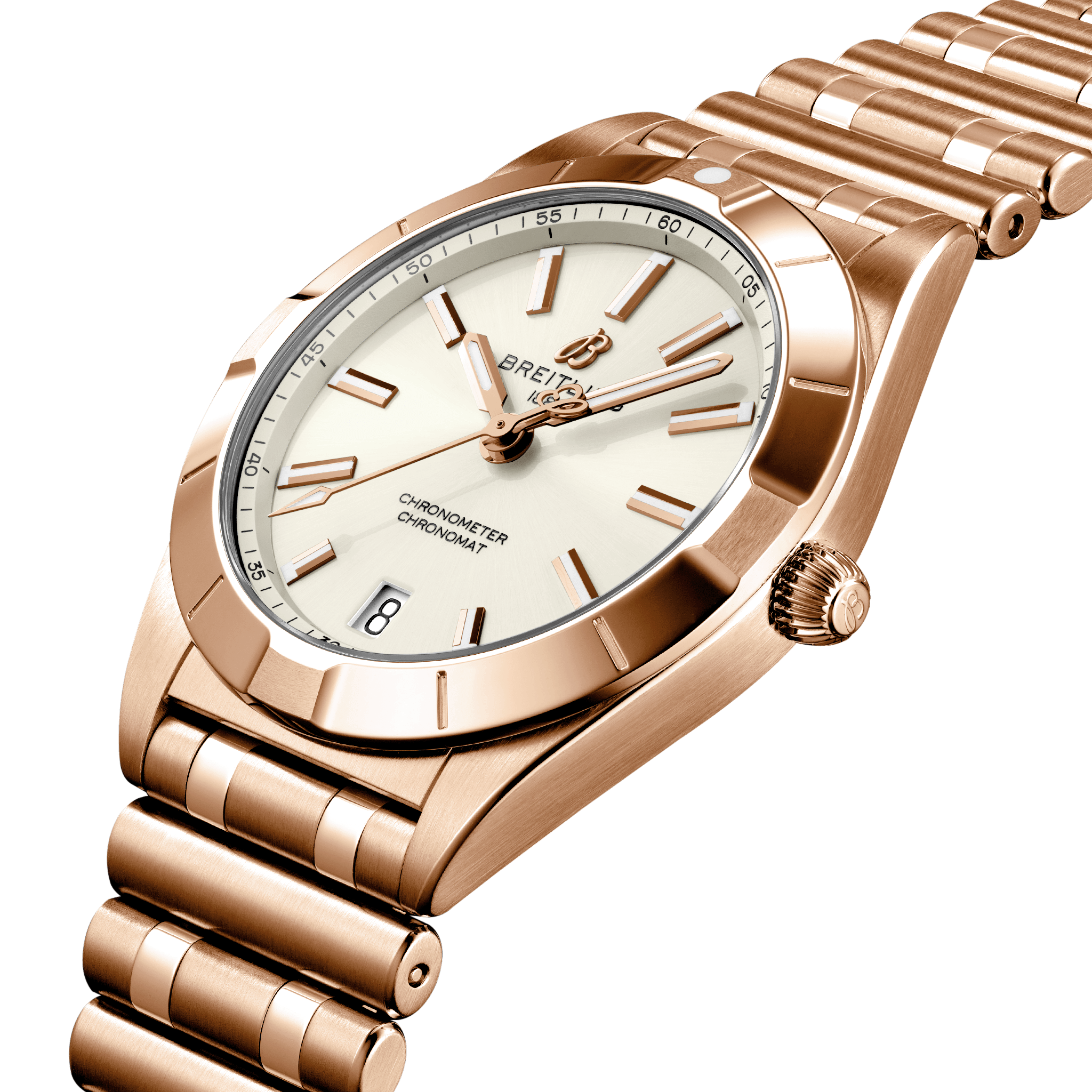 Breitling Chronomat 32 White Dial Rose Gold Steel Strap Watch for Women - R77310101A1R1