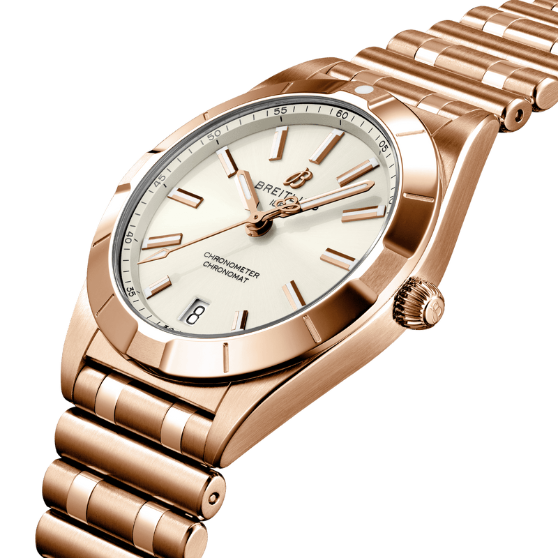 Breitling Chronomat 32 White Dial Rose Gold Steel Strap Watch for Women - R77310101A1R1
