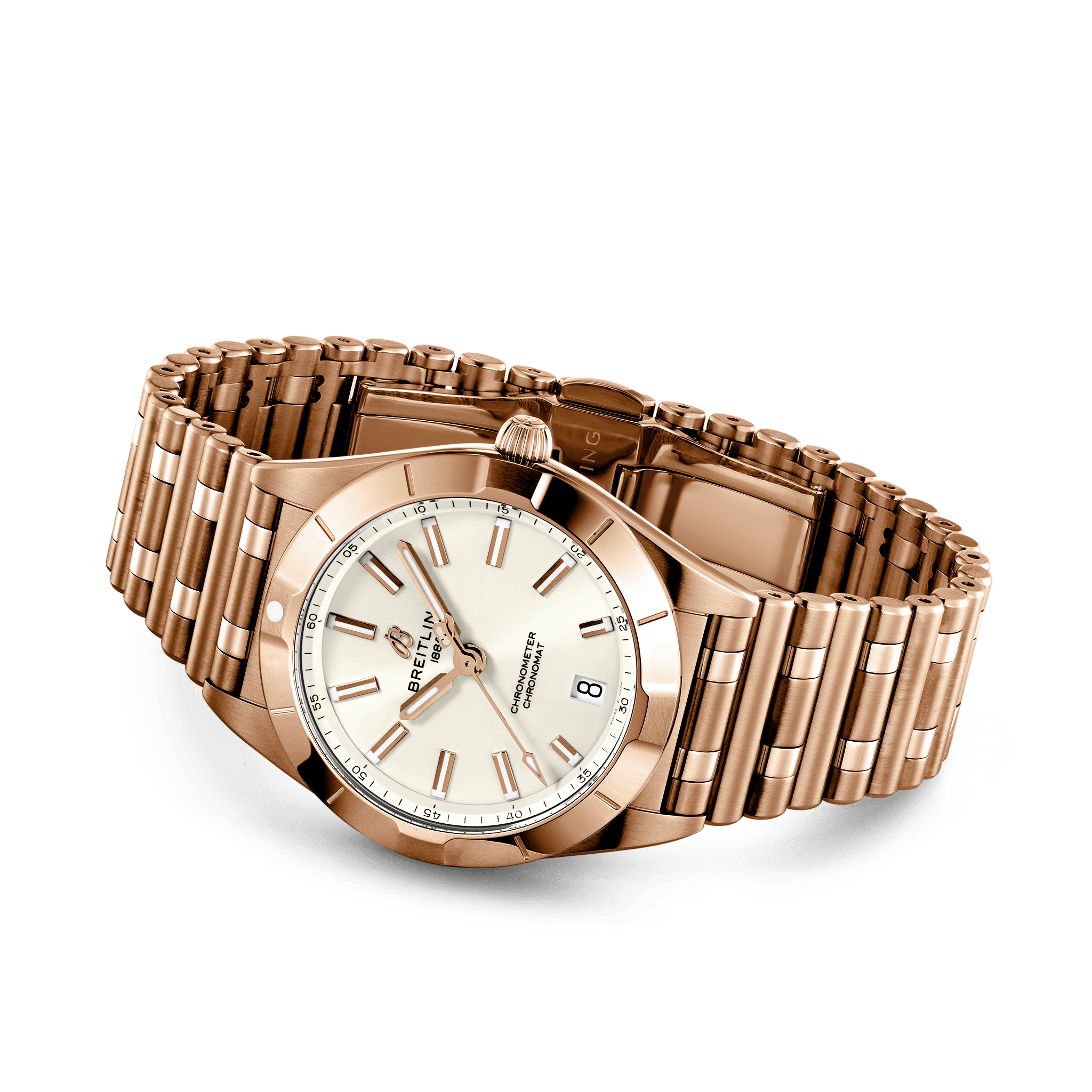 Breitling Chronomat 32 White Dial Rose Gold Steel Strap Watch for Women - R77310101A1R1