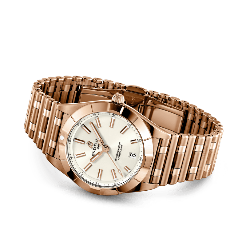 Breitling Chronomat 32 White Dial Rose Gold Steel Strap Watch for Women - R77310101A1R1