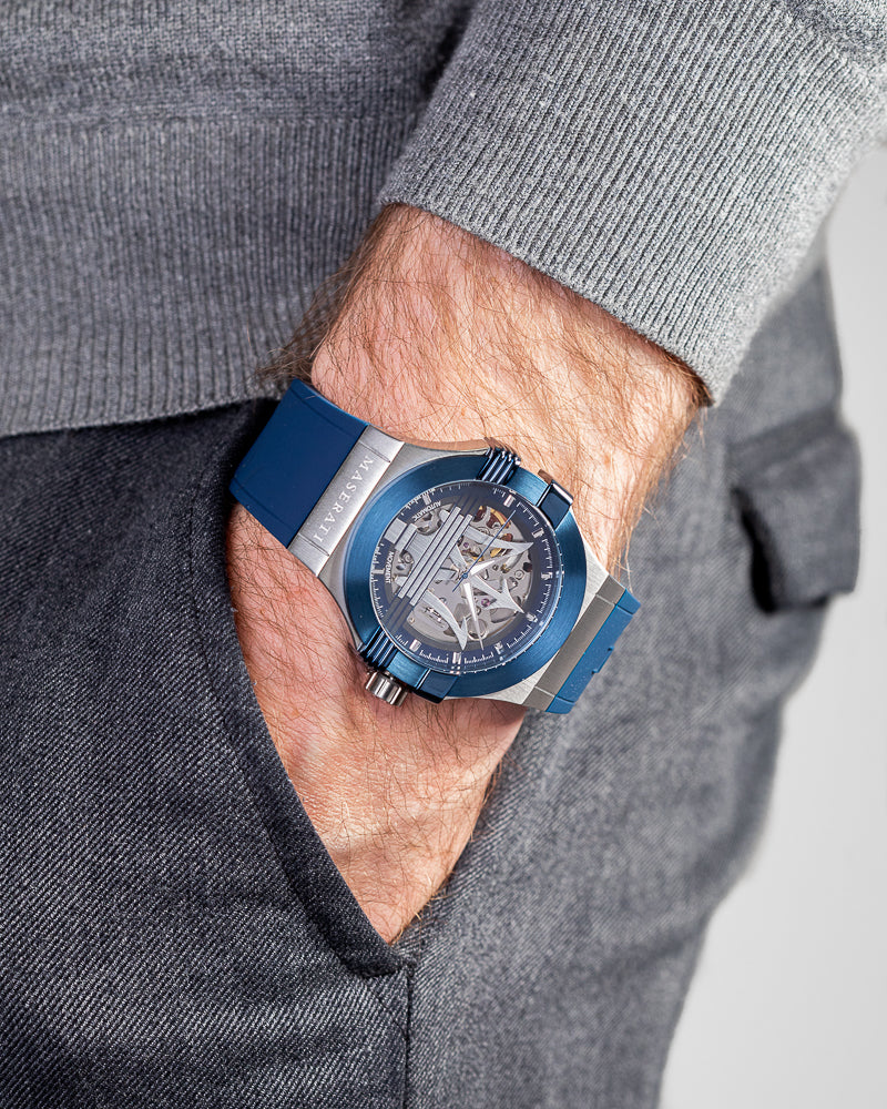 Maserati Potenza Automatic Skeleton Dial Blue Rubber Strap Watch For Men - R8821108035 Buy Now By Maserati