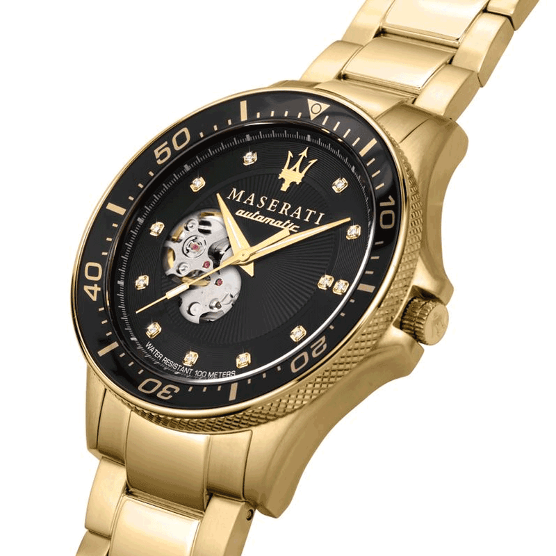 Maserati SFIDA Black Dial Yellow Gold Toned Stainless Steel Watch For Men - R8823140003 Buy Now By Maserati