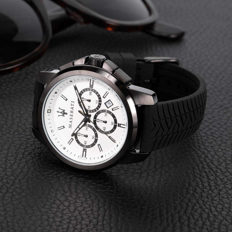 Maserati Successo 44mm White Dial Black Silicone Strap Watch For Men - R8871621010 Buy Now By Maserati