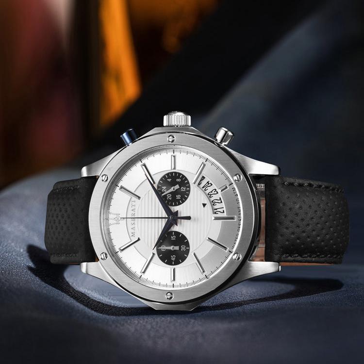 Maserati Circuito Chronograph Analog White Dial Black Leather Strap Watch for Men - R8871627005 Buy Now By Maserati