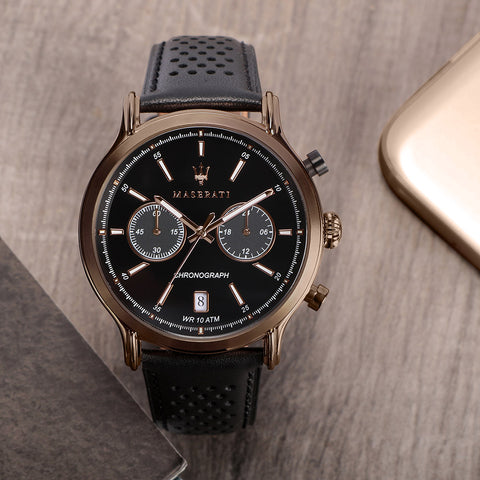 Maserati Legend Chronograph Black Dial Black Leather Strap Watch For Men - R8871638001 Buy Now By Maserati