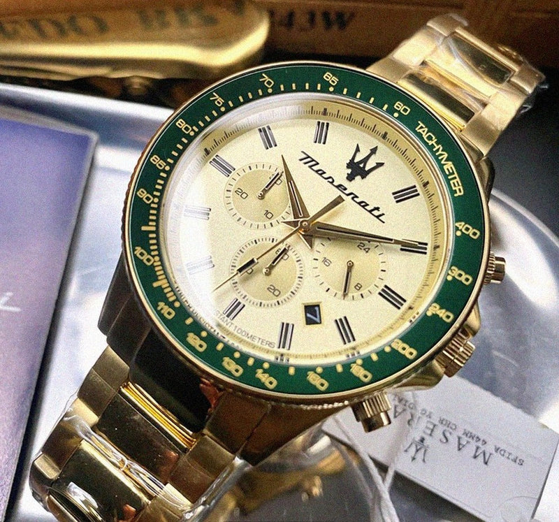 Shop Maserati SFIDA Quartz Yellow Dial Gold Strap Watch For Men - R8873640005 in USA