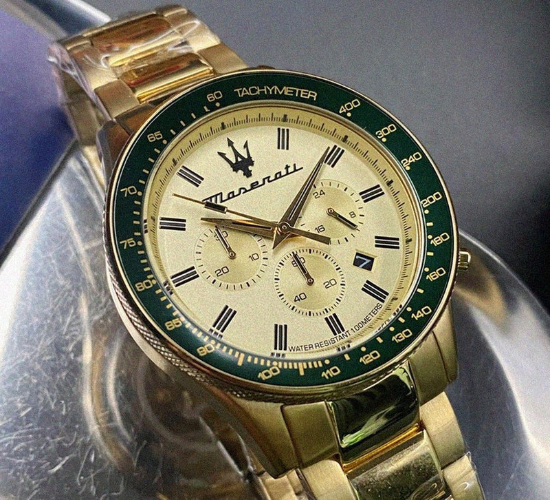 Shop Maserati SFIDA Quartz Yellow Dial Gold Strap Watch For Men - R8873640005 in USA