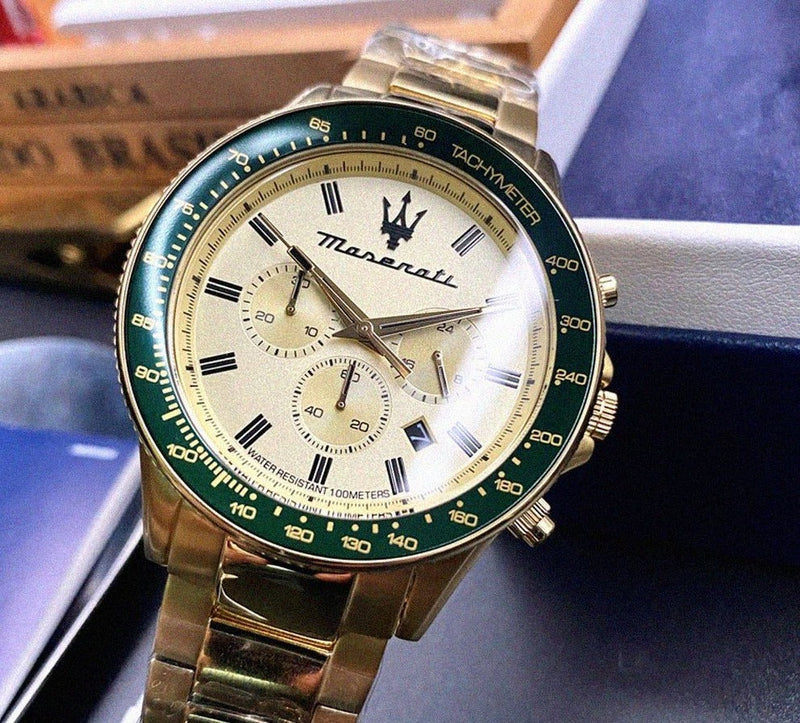 Shop Maserati SFIDA Quartz Yellow Dial Gold Strap Watch For Men - R8873640005 in USA