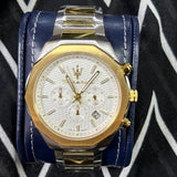 Maserati Stile Chronograph White Dial Two Tone Steel Strap Watch For Men - R8873642009