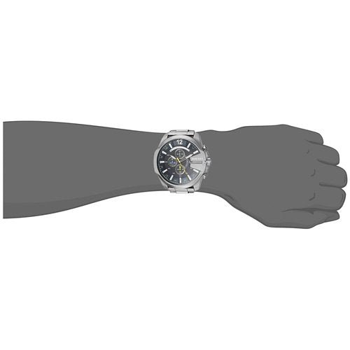 Diesel Mega Chief Chronograph Blue Dial Silver Steel Strap Watch For Men - DZ4465 Buy Now By Diesel