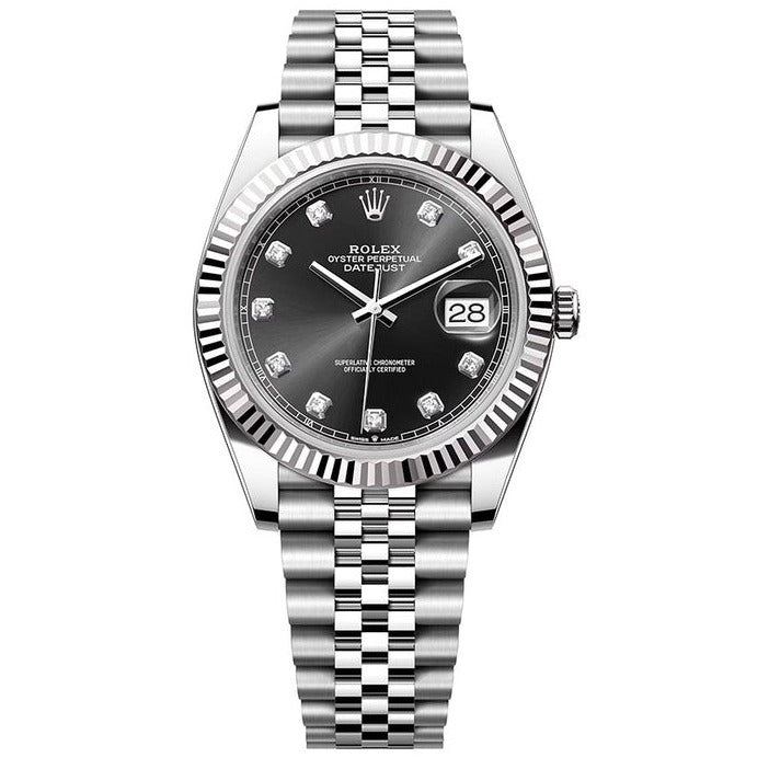 Rolex Datejust 41 Oyster Diamonds Black Dial Oystersteel & White Gold Strap Watch for Men - M126334-0012