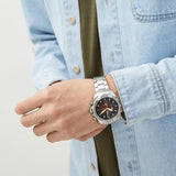Fossil Bronson Chronograph Red Dial Silver Steel Strap Watch for Men - FS5878 Buy Now By Fossil