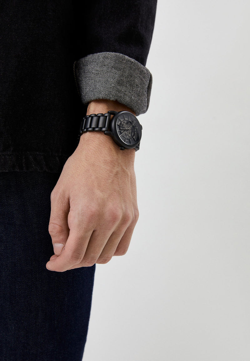 Emporio Armani Meccanico Skeleton Black Dial Black Steel Strap Watch For Men - AR60045 Buy Now By Emporio Armani
