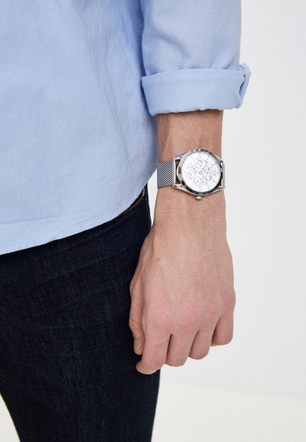 Guess Tailor Multifunction Silver Dial Silver Mesh Bracelet Watch for Men - GW0368G1 Buy Now By Guess