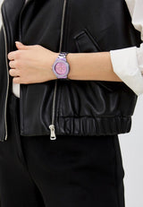 Shop Guess Crown Jewel Diamonds Purple Dial Purple Steel Strap Watch for Women - GW0410L4 in USA